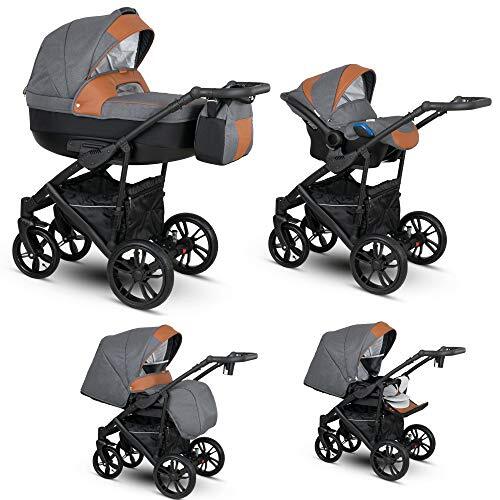 Lux4Kids kinderwagen Pram 2in1 3in1 Isofix Autostoel 12 Kleuren Gratis Accessoires OVE 3in1 with baby seat Grey Brown VEO-6