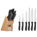 WMF Messenblok met messenset, 7-delig, keukenmessenset met messenhouder, 6 scherpe messen, bamboeblok, speciaal messenstaal
