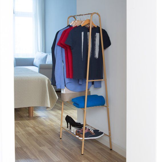 Relaxdays Kledingrek metaal - SANDRA garderobe - kledingstandaard - schoenenrek - HONINGBRUIN