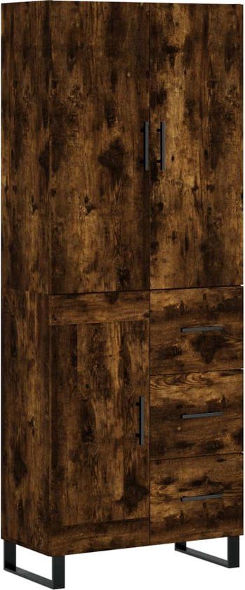 vidaXL Hoge kast 69,5x34x180 cm bewerkt hout gerookt eikenkleurig