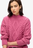 Superdry Gebreide Aran Kabeltrui met Polokraag Dames Sweaters Papaya Pink