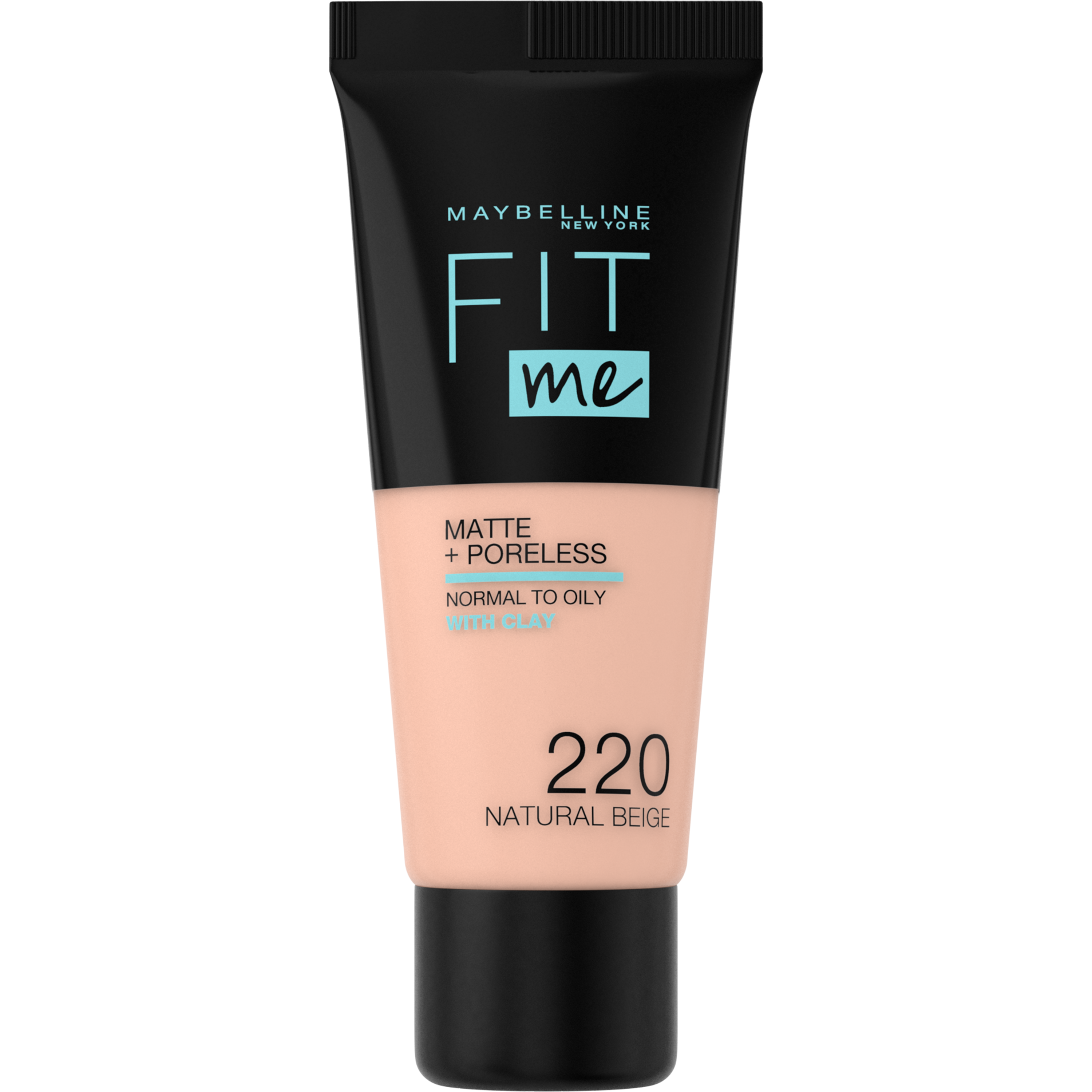 Maybelline Fit Me Matte + Poreless Foundation - 220 Natural Beige - Medium Dekkende Foundation met Matte Finish voor de Normale tot Vette Huid - 30 ml