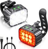 Lampe de vélo à LED, phare et feu de spot, 8+12 modes, étanche, rechargeable par USB, très lumineux, adapté pour feu avant et arrière