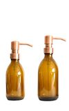 Groeikruid® Zeeppompjes Set 200 ml + 300 ml | Glazen Zeepdispensers | Vrijstaand en Hervulbaar | Amber Glas met RVS Pompkop | Koper
