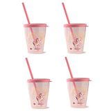 Snips Bekersset 4 x 385 ml met herbruikbare rietjes, eenhoornmotief, Made in Italy