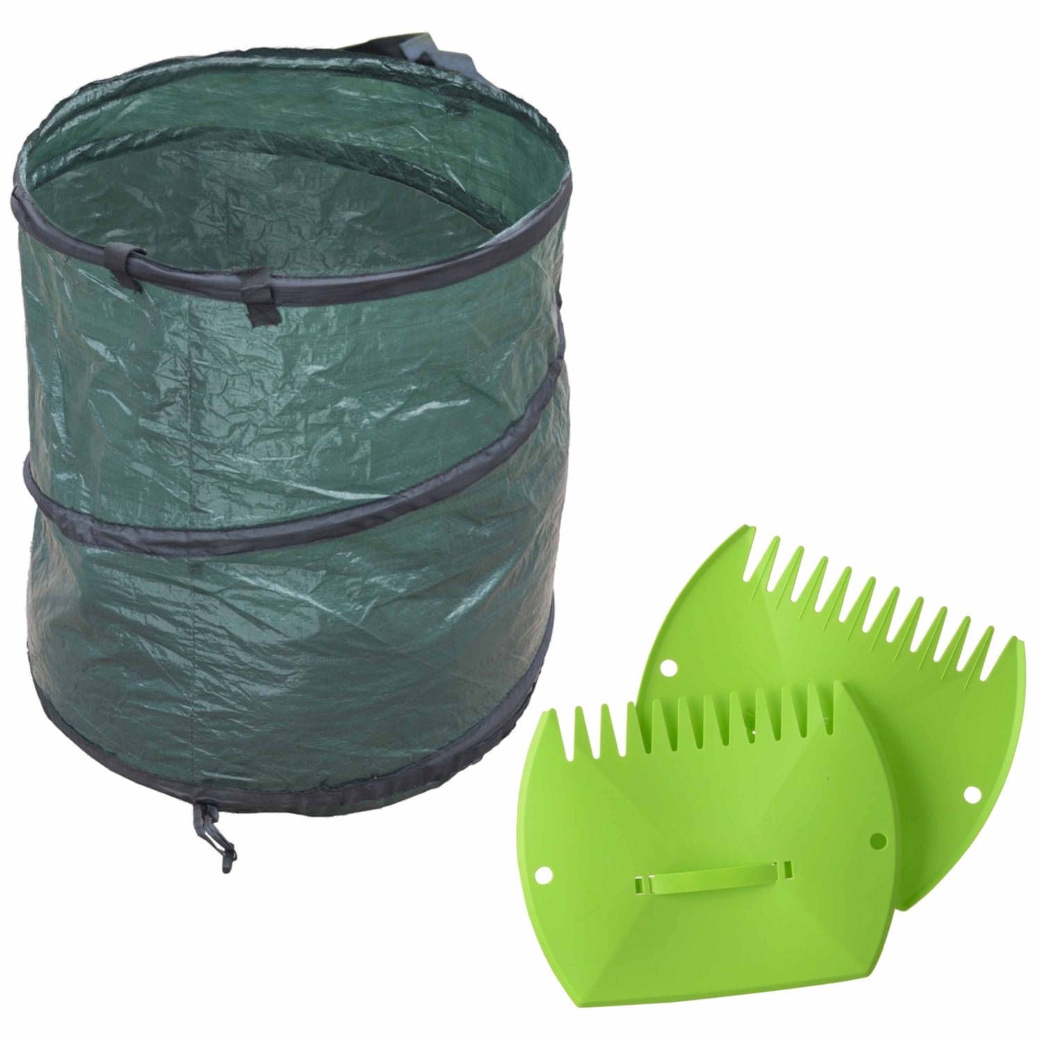 Nature Groene tuinafvalzak 90 liter + bladharken/tuinafval grijpers