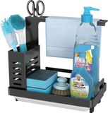 Markenlos Gootsteen Caddy Organisator Zwarte Gootsteen Organisator SUS304 Roestvrijstalen Keuken Organisator Sponshouder voor Aanrecht Keuken Morden Design