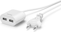 Hama USB-netadapter met 1,9 m lange kabel 2,4 A, 2x USB-A, wit