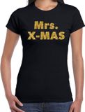Bellatio Decorations Mrs. x-mas Foute Kersttrui t-shirt - goud / glitters - zwart - dames - kerstkleding / kerst outfit XXL