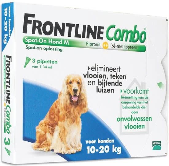 Frontline Combo - M: van 10 tot 20 kg - Anti vlooienmiddel en tekenmiddel - Hond - 3 pipetten