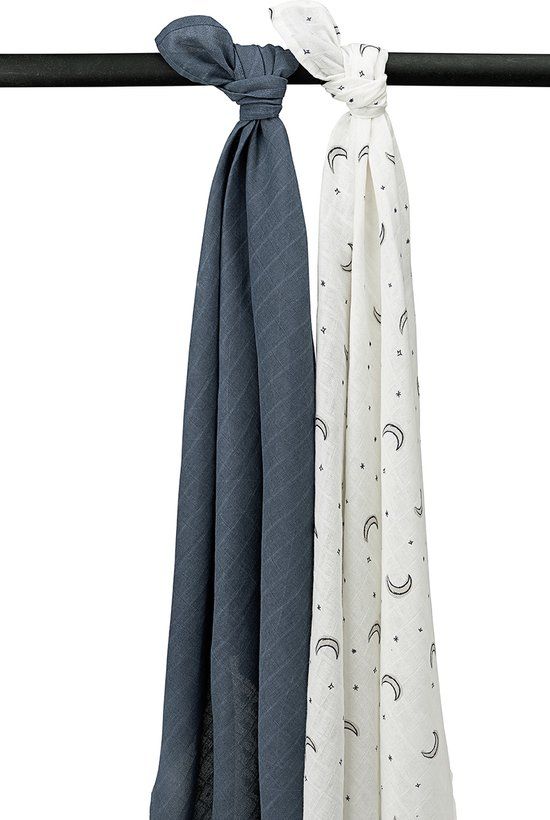 Meyco hydrofiele swaddle Moon 120x120 cm - set van 2 indigo