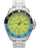 Timex Trend 43 mm herenhorloge - roestvrij stalen band, groene wijzerplaat, zilverkleurige kast TW2V65300