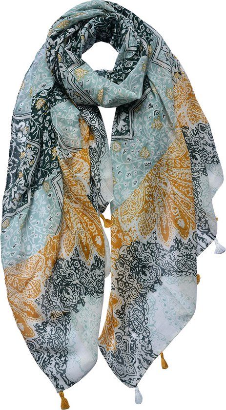 Juleeze Sjaal Dames Print 90x180 cm Zwart Geel Shawl Dames