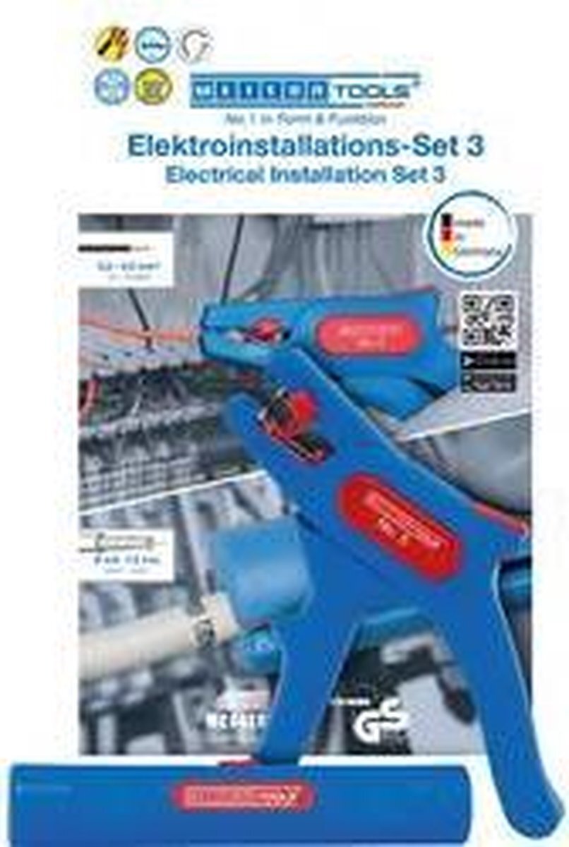 WEICON 52881003 elektrische installatieset No. 3 met striptang en coax-stripper, blauw/rood