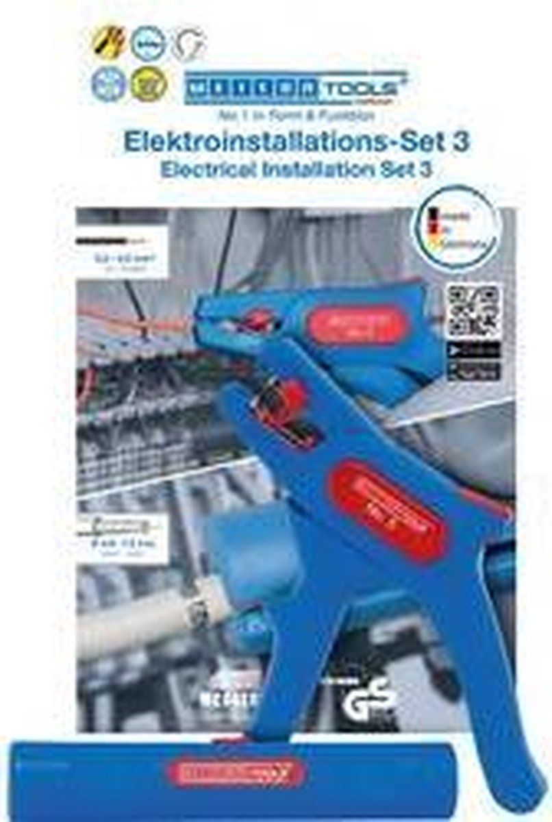 WEICON elektrische installatieset No. 3 met striptang en coax-stripper, blauw/rood