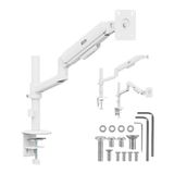 Maclean Monitorarm met Gasveer Wit voor 17-32 Inch Monitoren tot 10 kg VESA 75x75 100x100 Ergonomische Monitorhouder Bureauklem en Doorvoermontage Verstelbaar Draaibaar Kantelbaar