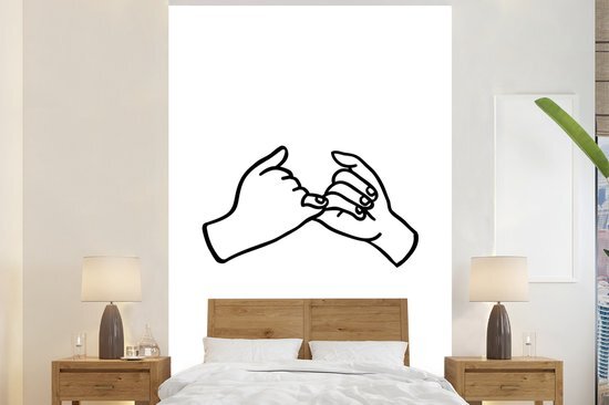 Nr1Wallpaper Behang - Fotobehang Zwart-witte illustratie van handen die een 'pinky promise' doen - Breedte 200 cm x hoogte 300 cm