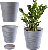 KADAX Bloempot met onderzetter, lichte ronde plantenbak voor binnen van kunststof, voor bloemen en planten (15 cm, grijs)