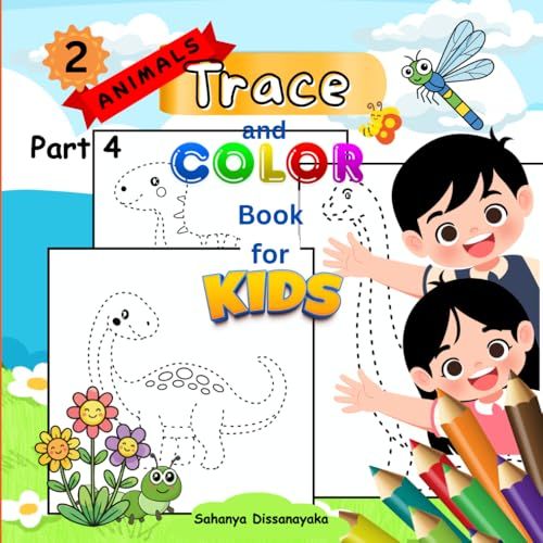 Trace and Color Book for Kids – Animals 2 ( Part 4 ): Giant Animals & Prehistoric (Dinosaurs) Creatures Coloring & Tracing Workbook for Kids | 8.5×8.5 Inch | 80 images page with back blank (160 total pages.) | Big Easy Pictures.