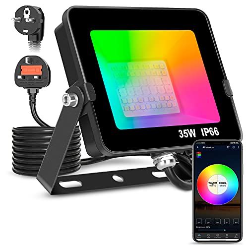 AUSYDE Led-spot, 35 W, smart RGB, kleurverandering, schijnwerpers, bluetooth, app-bediening, IP66 waterdicht, dimbaar, sfeerlicht voor decoratief podium, landschap, tuin, boom, koplamp, EU 2 pin plug (1 stuks)