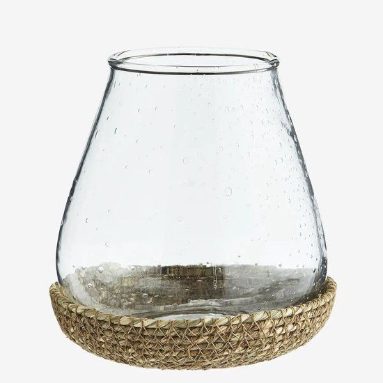 Madam Stoltz Glazen Waxinelichthouder met Jute Onderzetter - Mondgeblazen
