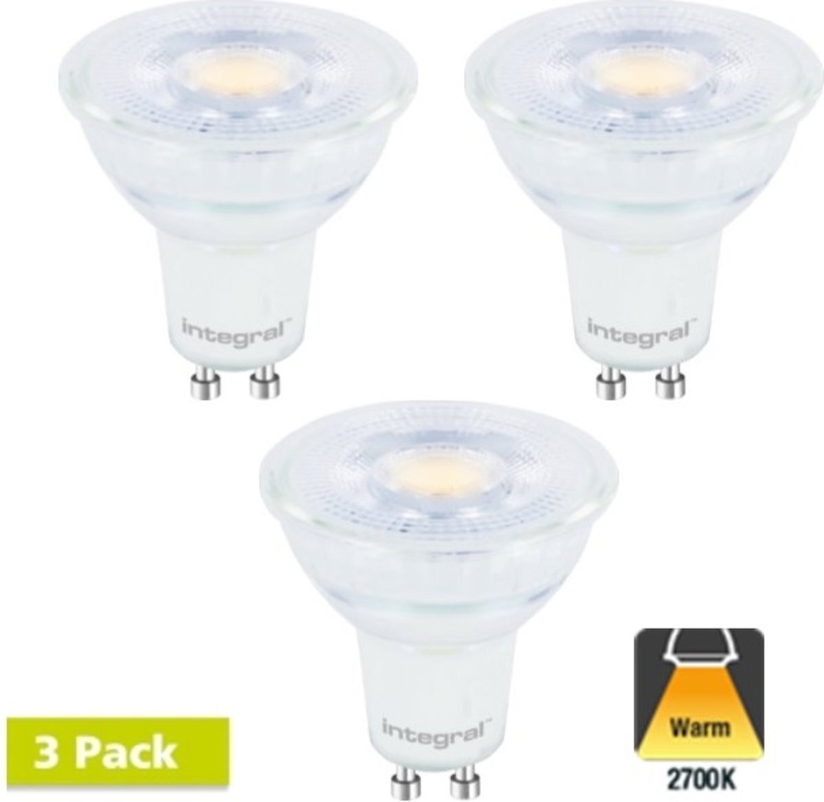 Integral 3 Pack - GU10 LED Spot - 4.7W - 2700K Warm Wit - Non Dimmable