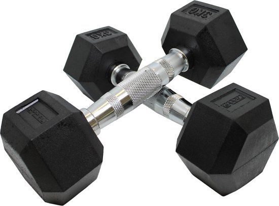 Focus Fitness Hexa Dumbbells - 2 x 3 kg - Rubber - Zwart