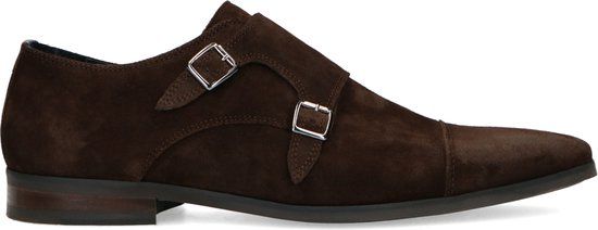 Manfield Heren Donkerbruine Gespschoenen van Suède - Maat 44