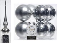 Decoris - Zilveren Kerstboom piek en 8 kerstballen 10 cm