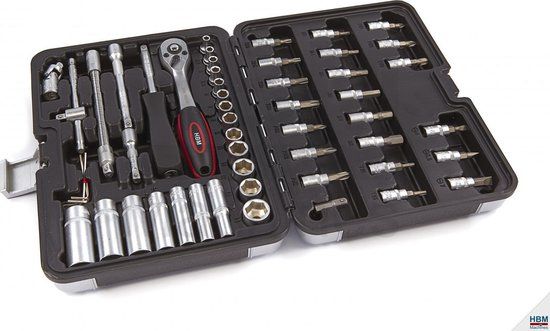 HBM 53-delige 1/4" doppenset inclusief lange doppen