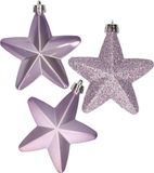 Decoris Kaemingk B.V. Kerstornamenten sterren - kunststof - 6x st - lila paars - 7 cm