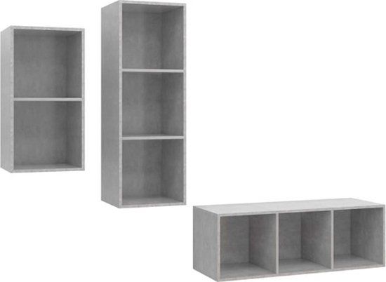vidaXL 3-delige Tv-meubelset bewerkt hout betongrijs