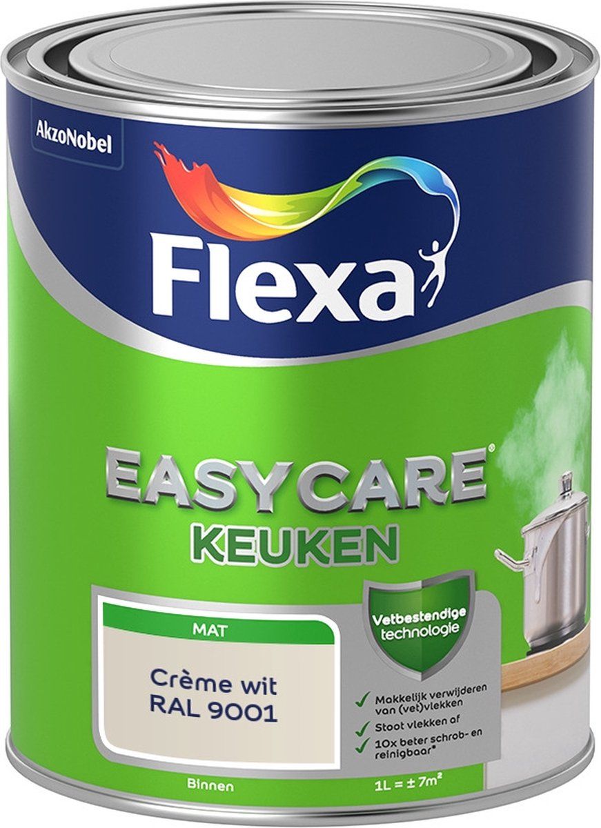 FLEXA Easycare Muurverf - Keuken - Mat - Crème-wit / RAL 9001 - 1 liter