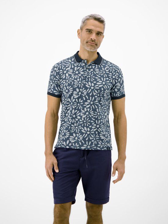 LERROS Poloshirt met all-over bloemenprint, tweekleurige look, Maat: L, Kleur: CLASSIC NAVY, 100% katoen
