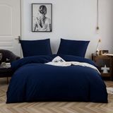 Ibenzoa® Katoenen Dekbedovertrek 135x200 Marineblauw met Kussensloop 80x80