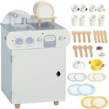 AIYAPLAY Cuisine de jeu avec robinet évier et accessoires MDF, bois de pin, jouet pour enfants cadeau pour filles garçons à partir de 3 ans bleu clair