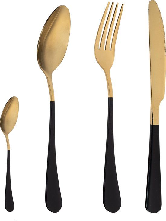 Krumble Bestekset 4 delig - RVS - Goud met Zwart