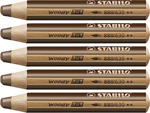 Stabilo Woody 3 in 1 Kleurpotloden - 5 stuks - Bruin