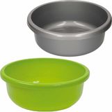 Merkloos Set van 2 ronde afwasteiltjes 9 liter in de kleuren groen en grijs 36 x 13 cm