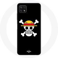 Maniacase Hoesje voor Samsung Galaxy A22 5G One Piece Manga Death's Head Zwarte achtergrond