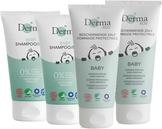 Derma Eco Baby shampoo & lichaam 2 x 150 ml en billenzalf 2 x 100 ml - verzorgingsproducten - ecologisch - voordeelverpakking