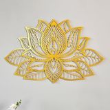 Colorfull Worlds 3D Mandala metalen wanddecoratie | lotusbloemdecoratie voor huizen | slaapkamer metalen muurkunst | kantoordecoratie | woonkamerdecoratie | nieuwjaarscadeau | 91 x 59 cm, goud