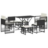 VidaXL 7-delige tuinset met kussens poly rattan zwart