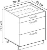 Vicco R-Line meuble bas de cuisine, béton noir/blanc, 80 cm avec 3 tiroirs plan de travail anthracite