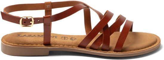 Lazamani Zuza Dames Sandalen Leer Cognac Maat 38