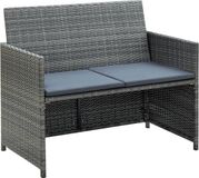 vidaXL Tuinbank, 2-zits, met kussens, grijs, polyrotan