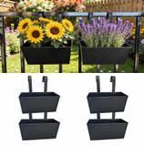 Set van 4 metalen hangende bloempotten met haken, zwart