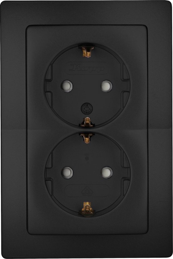 Kopp Parijs 2-voudig stopcontact met verhoogde aanraakbescherming, mat zwart, 920950089