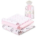Interbaby Katoenen babydoekjes, 80 x 80 cm, verpakking met 3 luiers voor pasgeborenen, borstvoeding, handdoek, deken, comfortabel, zacht, ademend, parachutespringer-design, roze