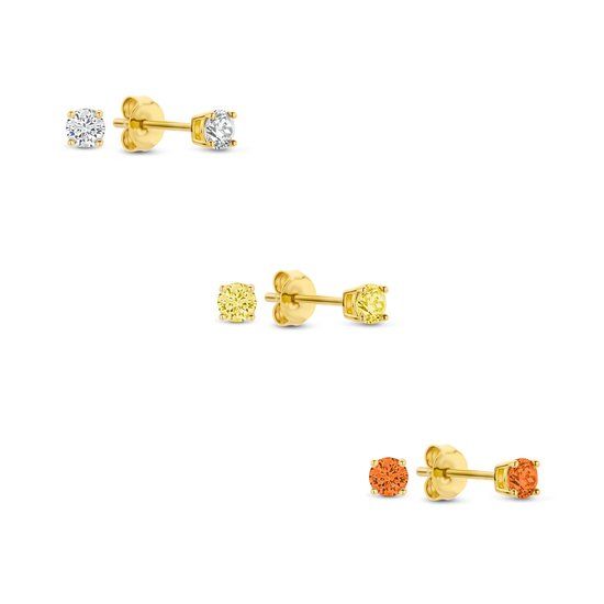 Silventi Zilveren Zirkonia Oorknoppen Set - 925 Zilver - Multi-Color - Earparty